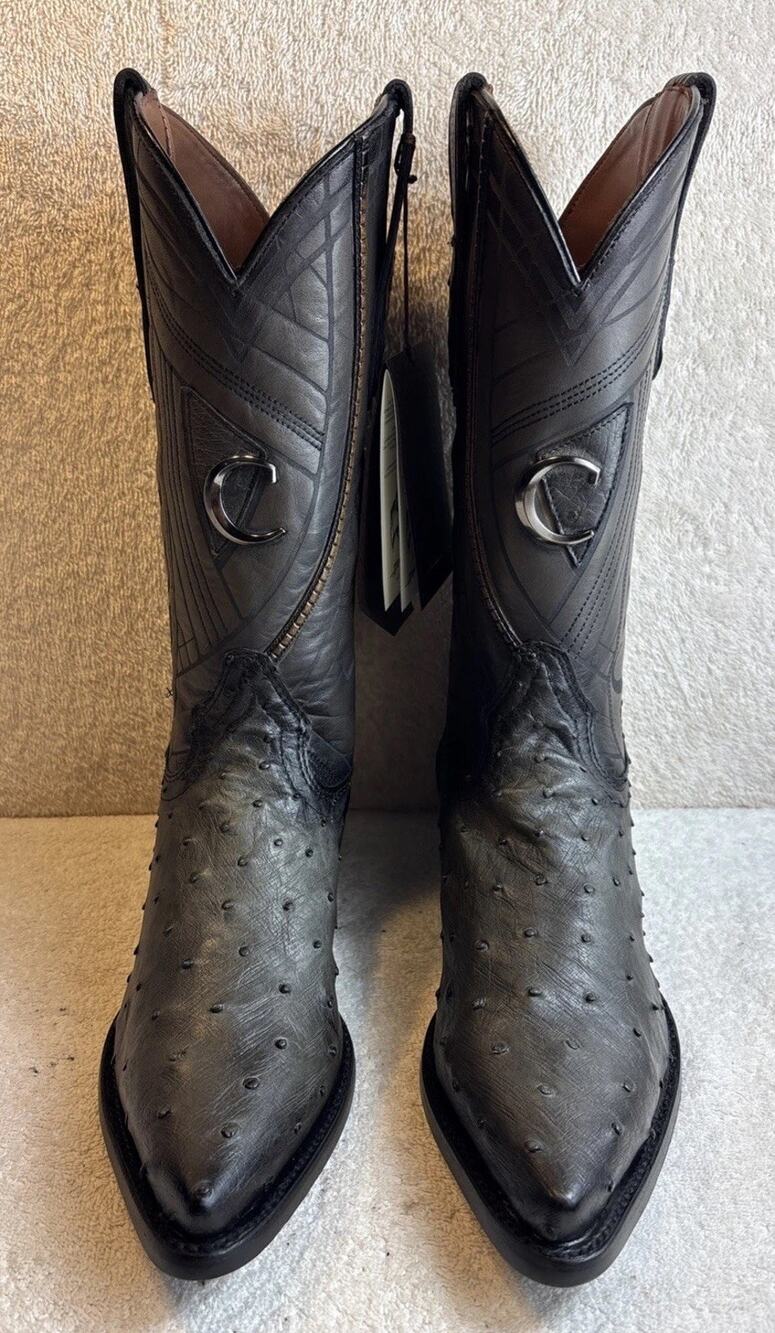 Cuadra Gray Full Quill ostrich leather boots men Size 7.5 EE Pointed Toe 30890